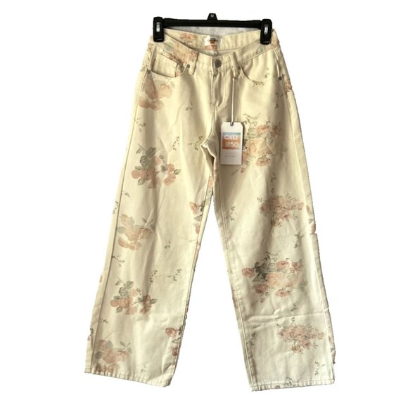 Cali 1850 Denim - CALI 1850 Wide Leg Jeans Pants FLORAL IVORY Size 1/25
